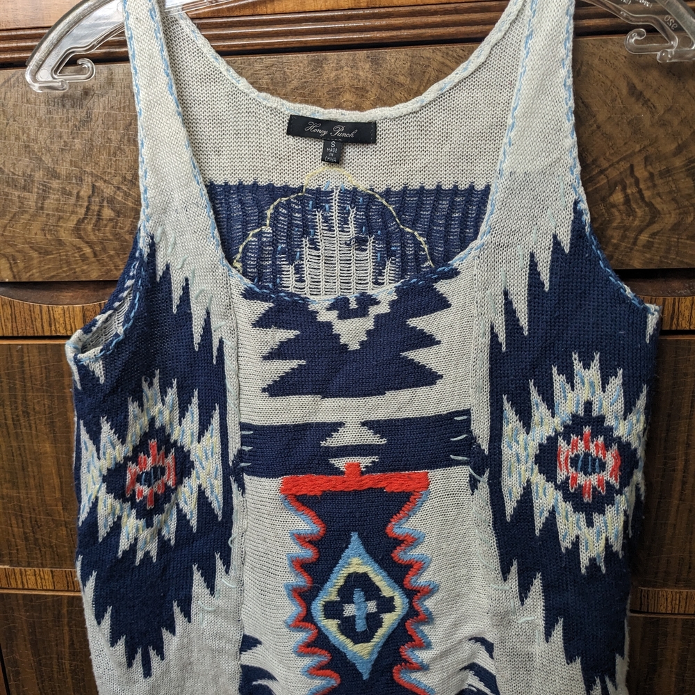 Honey Punch Blue and Red Tribal Tank Top